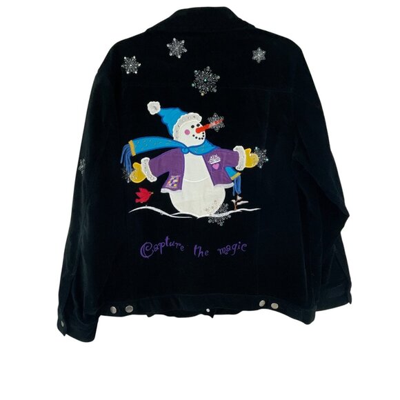 The Quacker Factory Women's Festive Snowman Velvet Jacket Embroidered Size L - Picture 2 of 6